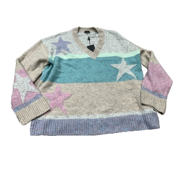 NWT Rails Womens Mia Heathered Star Print Sweater Long Sleeve V-Neck Size Large - Picture 2 of 11